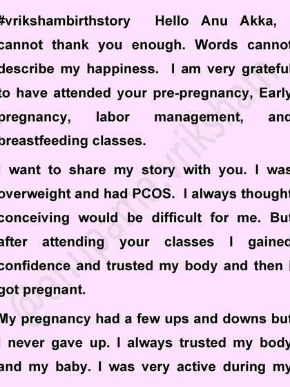 It is a complete myth that overweight women cannot have a normal delivery. This mother, who had PCOS and was 121 kgs during delivery, is proof that with the right mindset, activity, and knowledge, you can achieve the birth experience you hope for. Trust your body's strength.