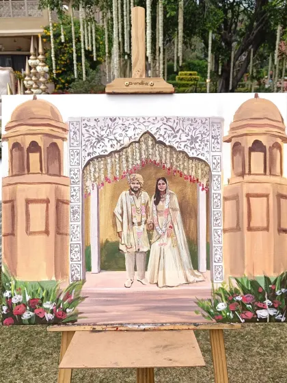The finished painting on display at the beautiful Heritage Village Resort in Manesar, Gurgaon. The artwork sits in the very spot it was created, showing the connection between the art and the venue.