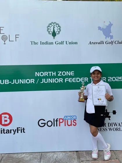 Dhriti Singh with her 1st place trophy at the IGU Sub-Junior North Zone Golf Championship.