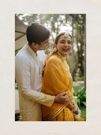 A sweet, candid portrait of the couple sharing a laugh. The natural lighting and genuine emotion are what I strive for in my candid wedding photography.
