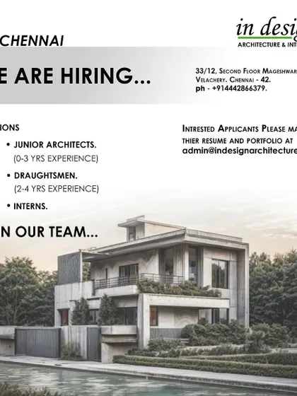 In Design Architecture in Chennai is looking for Junior Architects with 0-3 years of experience to join their team.