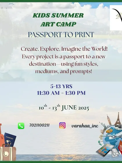 A globe-trotting art adventure awaits in the Passport to Print summer camp. Each project is a passport to a new destination, where kids explore the world through fun art styles, mediums, and prompts.