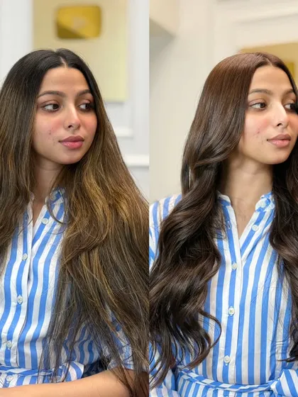 Another angle of the chocolate brown color correction, showing the evenness and shine from every side.