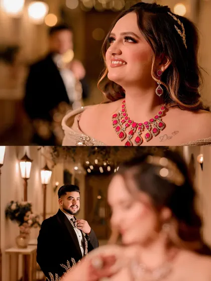 A collection of images from a school-sweethearts' engagement, capturing their story from candid moments to romantic portraits.