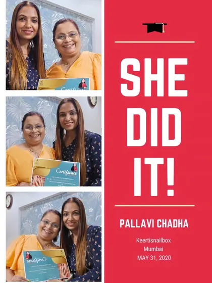 Celebrating Pallavi Chadha's graduation. These pictures capture the joy and sense of accomplishment that comes from completing an intensive, skill-focused course.