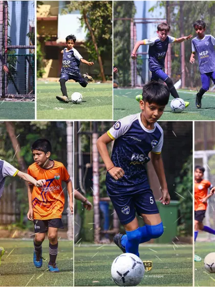 A collage of our U11s in action, showcasing their skills in shooting, dribbling, and tackling.