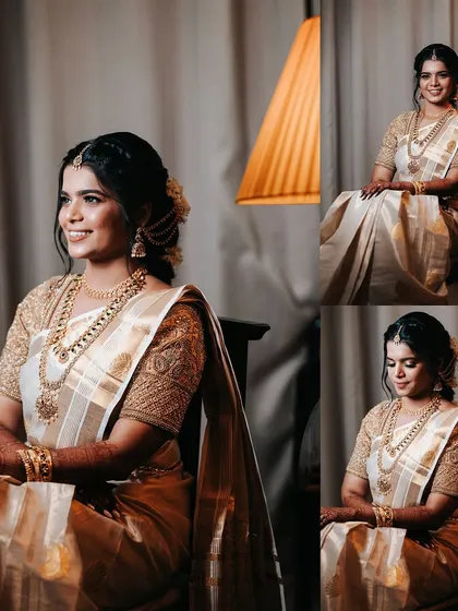 A collage of the bride's seated portraits. We capture various expressions, from smiling to contemplative, to provide a full range of emotions.