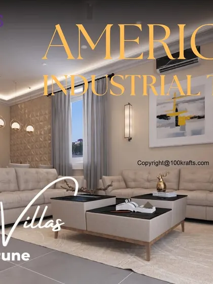 The title image for our 'American Industrial' 3BHK project at Ozone Villas, Pune. This style is all about celebrating raw textures, structural elements, and a sophisticated, urban aesthetic.