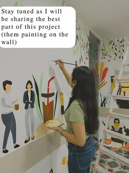 Here I am midway through the second mural at Dhruva Advisors. The best part was yet to come, when the team members joined in to paint with me.