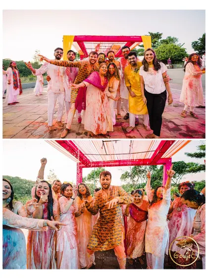 Group photos from the Holi party, capturing the happy and colorful memories.