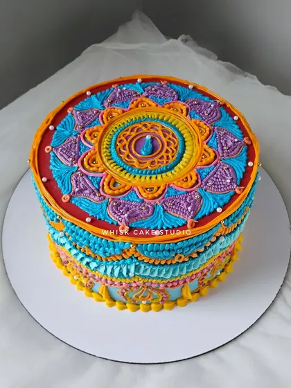 Recreating an AI-generated image of a mandala cake. We love pushing our creative boundaries and bringing digital art to life in edible form.