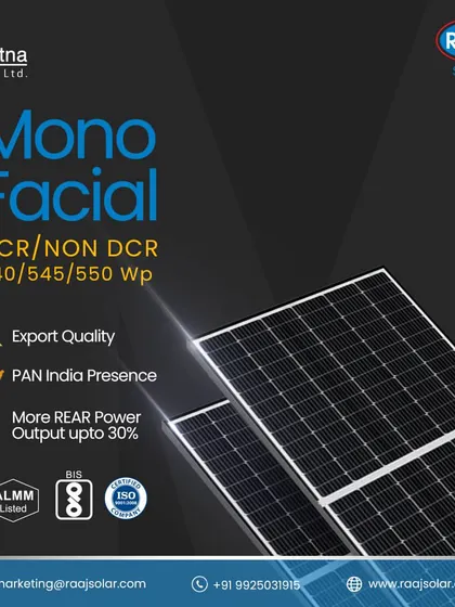 Our Mono Facial DCR/NON-DCR panels deliver more rear power output up to 30% and reduce BOS cost. With PAN India availability and export quality, they are a reliable choice for any solar installation.