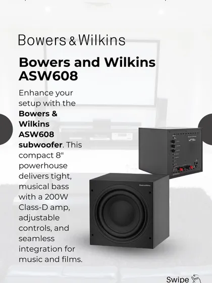 Feel the action with the Bowers & Wilkins ASW608 subwoofer. This compact powerhouse delivers tight, musical bass that adds depth and impact to movie soundtracks and music.