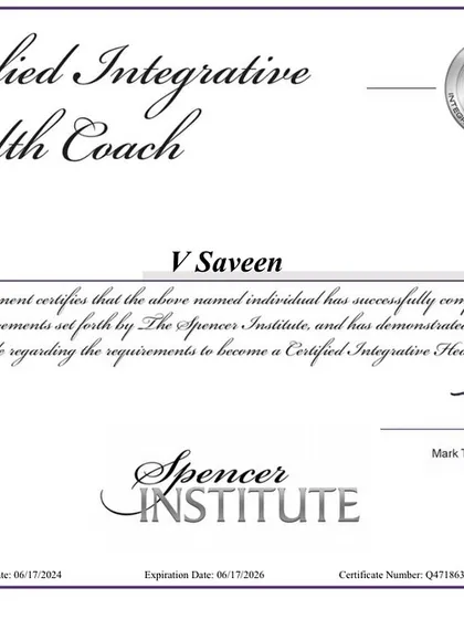My certification as an Integrative Health Coach from The Spencer Institute is a key part of my commitment to you. It ensures my guidance is built on a holistic, evidence-based foundation, covering nutrition, stress management, and sustainable lifestyle changes.