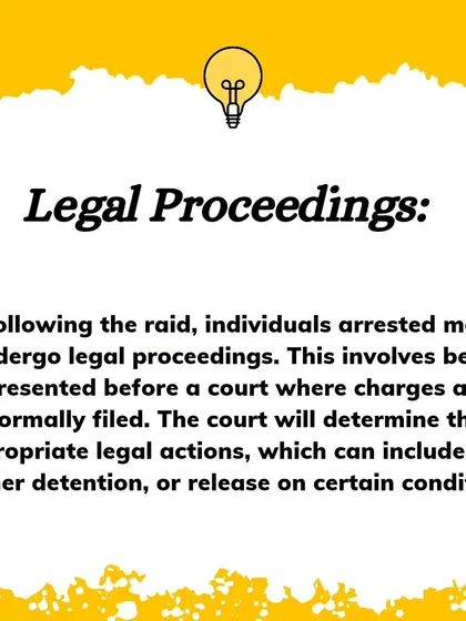 If you are caught in a police raid at a party, those arrested may undergo legal proceedings, including being presented before a court where charges are filed.