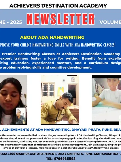 Our June 2025 newsletter highlights the joyful achievements from our Dhayari Phata, Pune branch. We celebrate every student's progress, fostering a supportive environment where children feel a sense of accomplishment and pride in their improved handwriting.