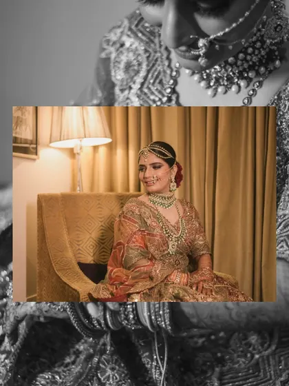 A creative edit of a bridal portrait. The black and white overlay adds a touch of drama and timelessness to this beautiful shot of the bride in her wedding attire.