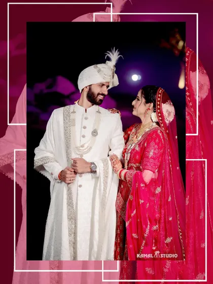 A romantic portrait of the couple under the moonlight, their love shining bright on their wedding night.