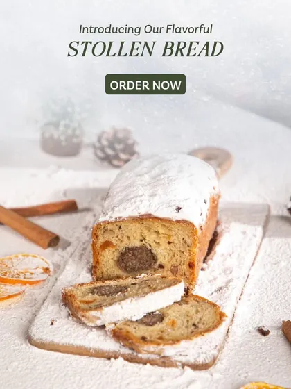 A closer look at my flavourful Stollen Bread, ready to be ordered for your holiday celebrations.