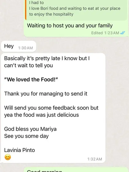 "We loved the Food!" A screenshot of a lovely message we received late at night from a happy customer. This makes our day.