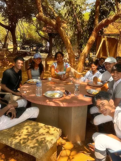 Another shot of our team relaxing between events at the Auroville Horse Show. These moments of rest and friendship are just as important as the competition itself.