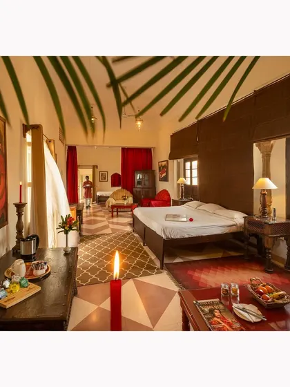 An interior view of a suite at a Neemrana property. This shot highlights the rich textures, unique decor, and warm, inviting ambiance, demonstrating my focus on capturing the soul of a space in my hotel photography.