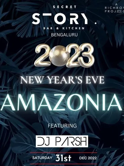 The official poster for my New Year's Eve 2023 performance at Secret Story in Bengaluru. I am available for booking for major holiday events like NYE.
