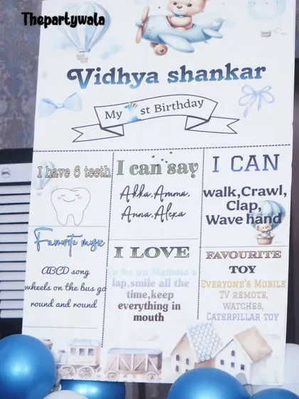 A personalized milestone board for a Hot Air Balloon themed first birthday.