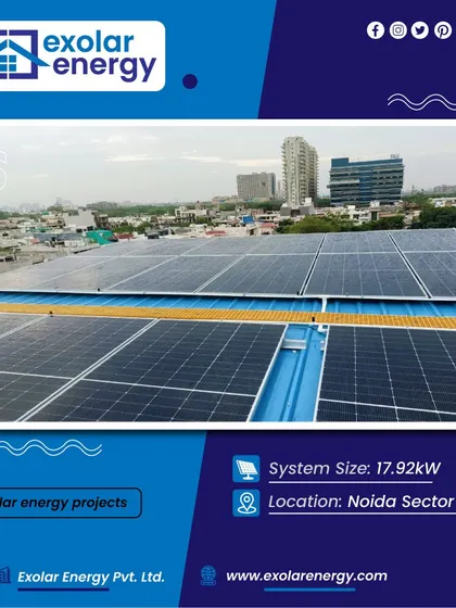 This 17.92 kW system in Noida Sector 41 is installed on a blue metal sheet roof, showing our versatility in handling different roof types.