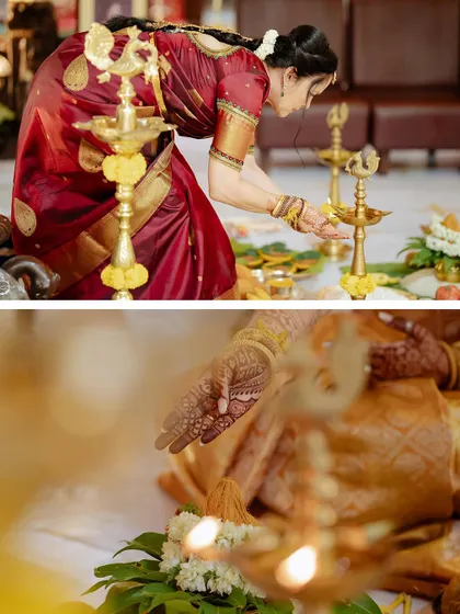 More candid moments from the wedding ceremony, capturing the sacred rituals and the deep connection between the couple and their families.