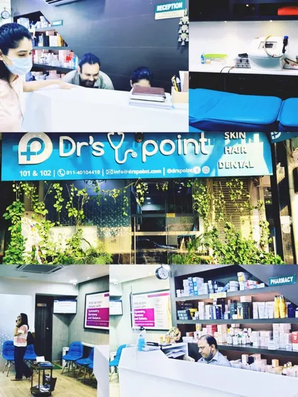 A collage showcasing different views of our clinic, from the reception and waiting areas to our pharmacy, reflecting our comprehensive approach to care.