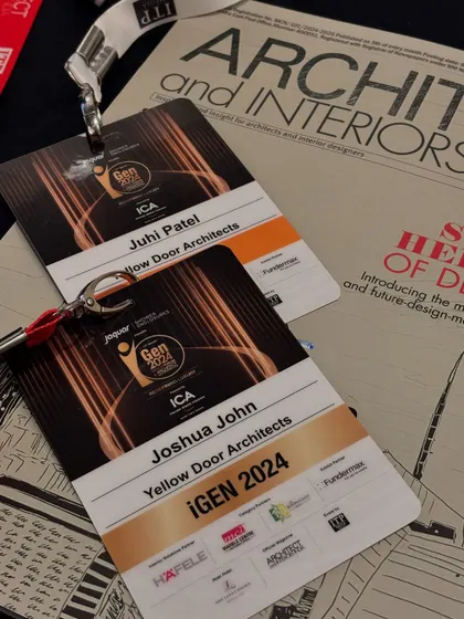 A close-up of our iGen 2024 delegate badges. This event celebrates the next generation of design leaders in India.