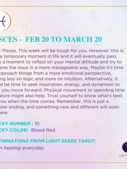 This week may be tough for Pisces, but it is temporary. I advise you to reframe the issue from a more emotional and intuitive perspective, and trust yourself to know what's best.