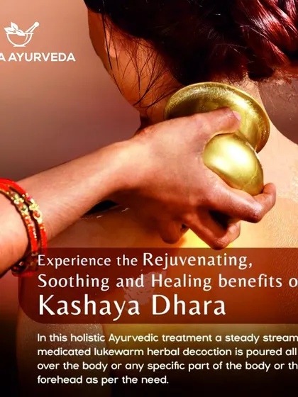 Kashaya Dhara is a soothing treatment where a steady stream of lukewarm herbal decoction is poured over the body. It is highly effective for relieving pain, reducing inflammation, and rejuvenating tissues.