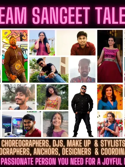 Meet Team Sangeet Tales. We are a collective of choreographers, DJs, makeup artists, videographers, anchors, and designers, every passionate person you need for a joyful event.