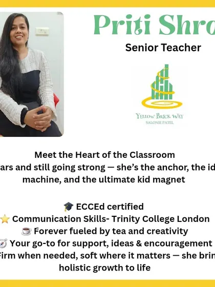 Meet Priti Shroff, our Senior Teacher and the heart of the classroom. With 7 years on the team, she is an idea machine and the ultimate kid magnet, bringing holistic growth to life.