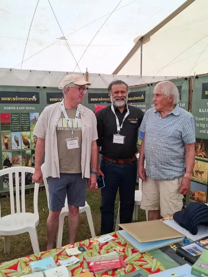 Our founder, Mohit Aggarwal, engaging with visitors at the Global Birdfair. We believe in personal connections and sharing stories to inspire travel that supports conservation.