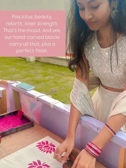 The pink lotus is a powerful symbol of beauty, rebirth, and inner strength. Our hand-carved lotus blocks are a favorite at weddings, allowing guests to print with intention and create something truly meaningful.