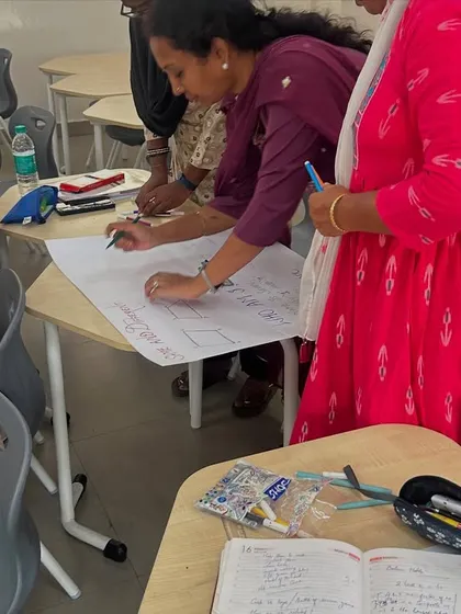 Educators collaborating on a group project during a workshop. These activities encourage teamwork and demonstrate how to facilitate student-led learning in the classroom.