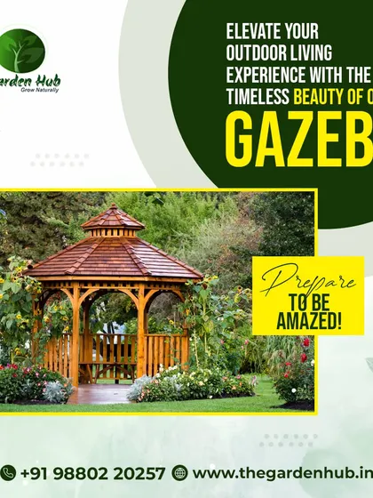Elevate your outdoor living experience with the timeless beauty of our gazebos. This classic wooden gazebo provides a perfect focal point in a lush garden.