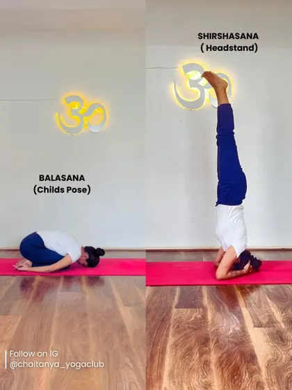 Counter Pose Example: Balasana (Child's Pose) is also used as a resting and counter pose for inversions like Sirshasana (Headstand), allowing blood pressure to normalize.