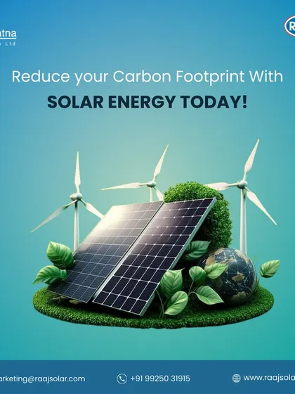 Reduce your carbon footprint with solar energy today. Our panels, combined with wind turbines in this visual, represent a complete ecosystem of renewable energy dedicated to a healthier planet.