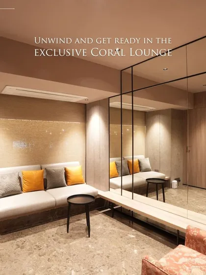 The exclusive Coral Lounge, designed as a private sanctuary. This space is perfect for the bridal party to unwind and get ready, offering a quiet, elegant interlude away from the main celebration.