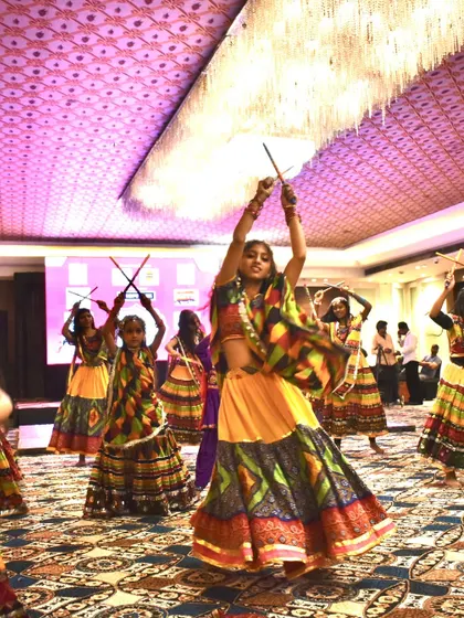 The energy on stage during our Dandiya performance at the summer camp finale was just electric! Look at these kids performing Garba with such grace and confidence in their beautiful costumes.