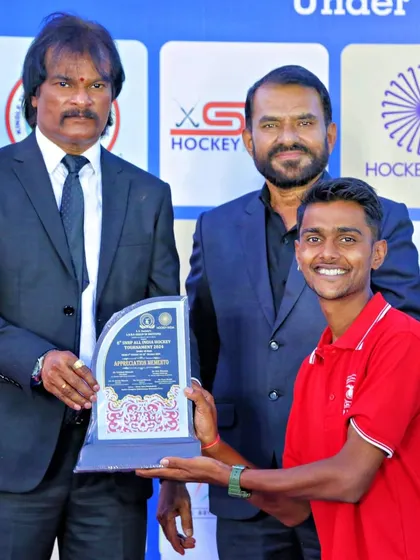 Our cadet, Shyam Sharma, receiving an appreciation plaque at the SNBP Hockey Tournament. This marks his first official appointment under Hockey India, a proud moment for him and our club.