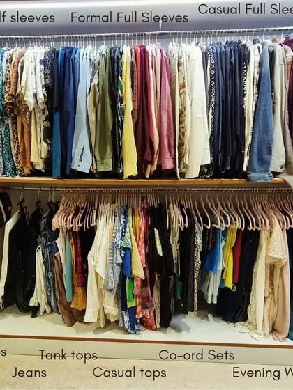 Here's a glimpse into my thought process. I categorize everything, from half-sleeve shirts to co-ord sets, and then color-coordinate for the easiest possible access.