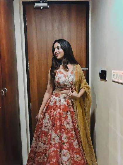 Another beautiful shot of the client in her custom floral lehenga.