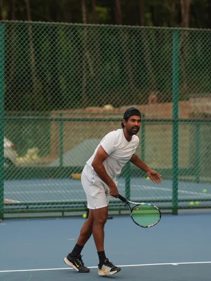 A player preparing to return serve at the Goa camp. These camps are immersive experiences, covering everything from on-court tactics to off-court psychology.