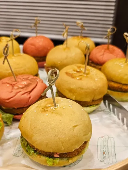 Our delicious veg sliders come in three flavors: spinach, beetroot, and carrot, adding color and variety to your party menu.