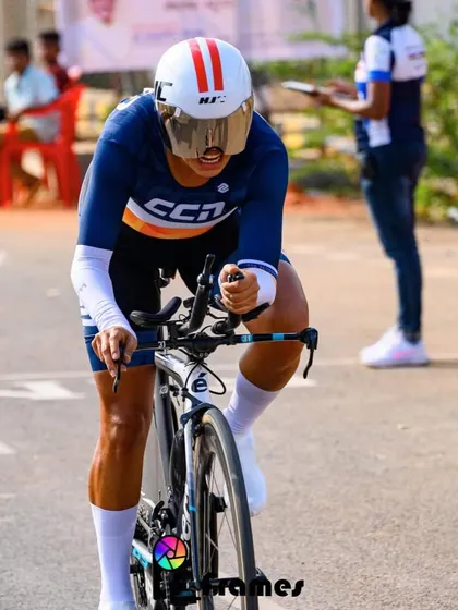 Pushing hard at the start of a time trial. The first few pedal strokes set the tone for the entire race.